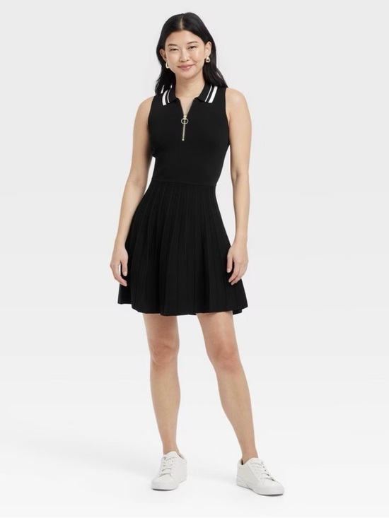 a new day Dresses & Skirts - a new day Black Pleated Polo Mini Dress with White Collar Stripes